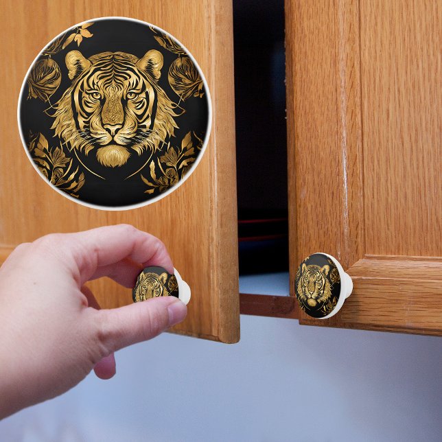 Pomo De Cerámica El majestuoso tigre de oro en negro (Subido por el creador)