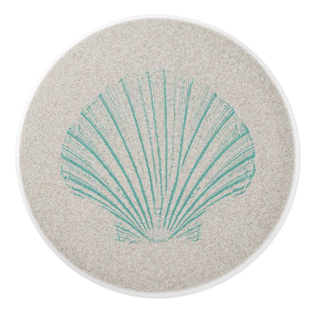 Pomo De Cerámica El mar Shell de la aguamarina con la arena (Anverso)