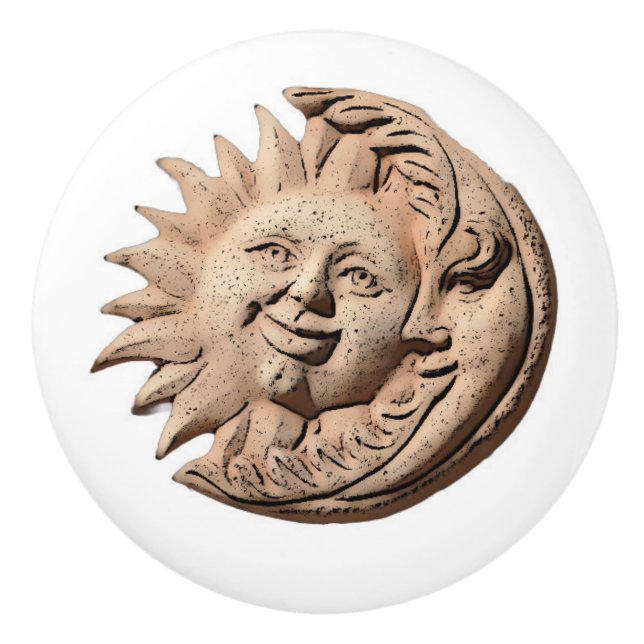 Pomo De Cerámica El moderno Sun and Moon Terracotta Faces | (Anverso)