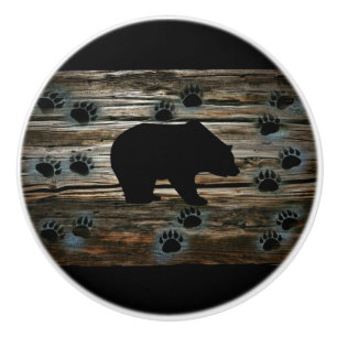 Pomo De Cerámica El oso negro traza madera rústica