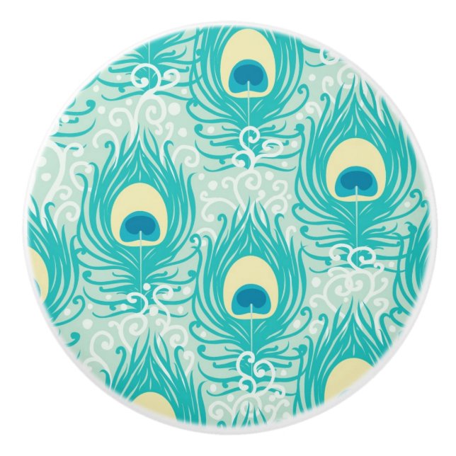 Pomo De Cerámica El pavo real empluma el modelo (Anverso)