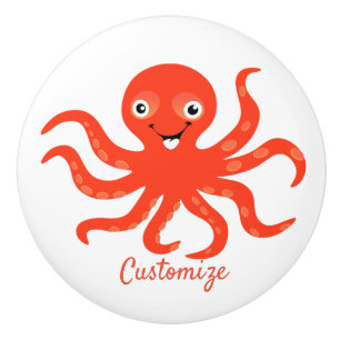 Pomo De Cerámica El pulpo sonriente rojo agudo Thunder_Cove