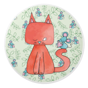 Pomo De Cerámica El ratón lindo ama al gato gatito