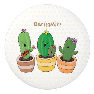 Pomo De Cerámica El trío de cactus lindo canto ilustracion personal