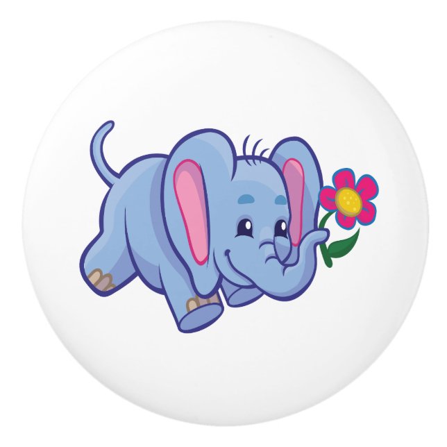 Pomo De Cerámica Elefante Con Flor (Anverso)