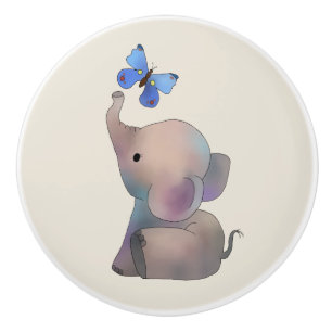 Pomo De Cerámica Elefante con mariposa