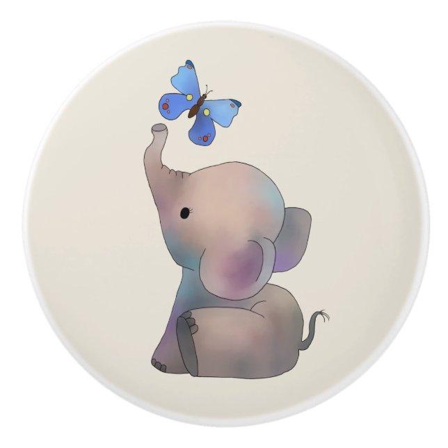 Pomo De Cerámica Elefante con mariposa (Anverso)