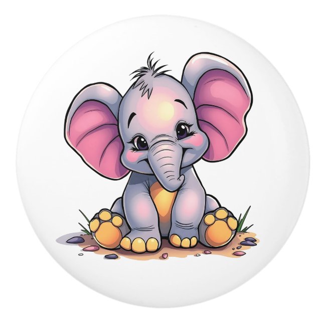 Pomo De Cerámica Elefante de bebé lindo  (Anverso)