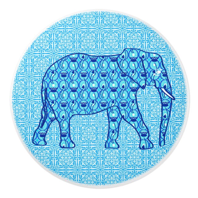 Pomo De Cerámica Elefante de la flor de Lotus - turquesa (Anverso)