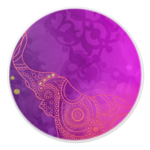 Pomo De Cerámica Elefante Morado Rosa Naranja & Dorado Chic Glam