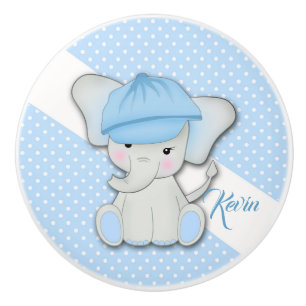 Pomo De Cerámica elefante personalizado lindo con fondo azul