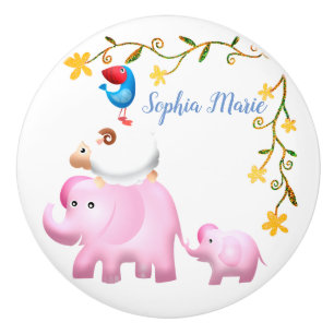 Pomo De Cerámica Elefantes, torre animal de ovejas y aves