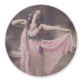 Pomo De Cerámica Elegancia vintage en vestimenta floral rosa