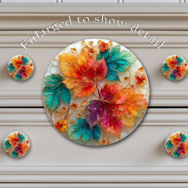 Pomo De Cerámica Elegant Autumn Maple Leaves Gold Accents (Subido por el creador)