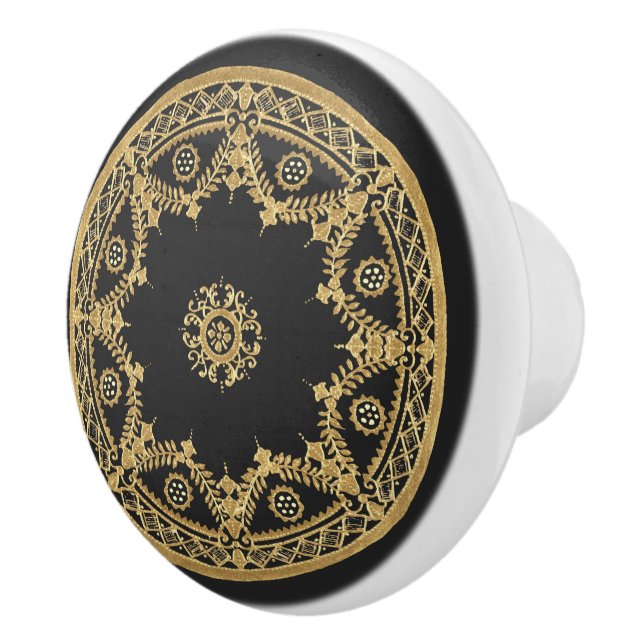 Pomo De Cerámica Elegant black and gold mandala pattern (Derecha)