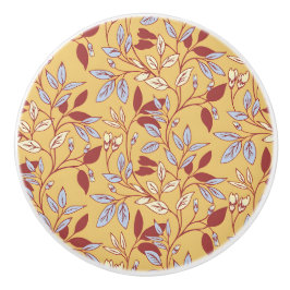 Pomo De Cerámica Elegant Floral Pattern with Red and Blue Leaves