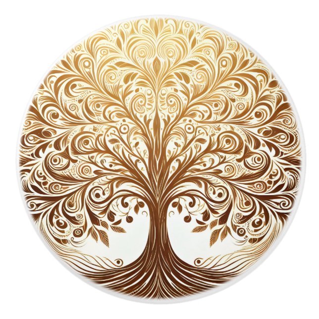 Pomo De Cerámica Elegant Gold Tree of Life Spiritual Zen (Anverso)