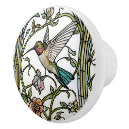 Pomo De Cerámica Elegant hummingbird artwork botanical boho chic