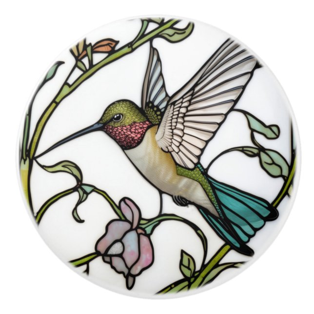 Pomo De Cerámica Elegant hummingbird artwork botanical boho chic (Anverso)