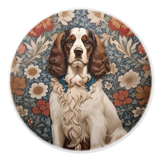 Pomo De Cerámica Elegant Spaniel On Floral Background (Anverso)