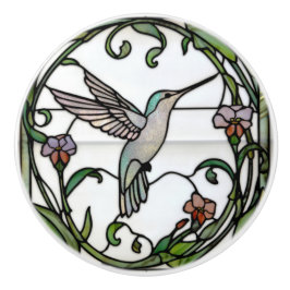 Pomo De Cerámica Elegant stain glass art nouveau hummingbird