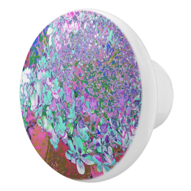 Pomo De Cerámica Elegante Aqua y Purple Limelight Hydrangea Detalle (Derecha)