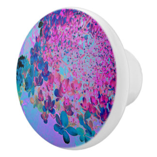 Pomo De Cerámica Elegante azul oscuro e hidrangea recta magenta
