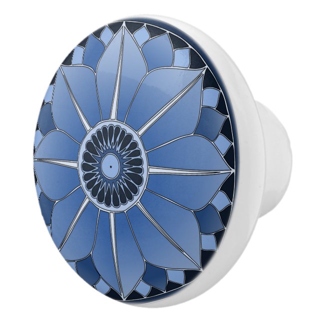 Pomo De Cerámica Elegante Blue Floral Lotus Mandala (Derecha)