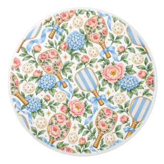 Pomo De Cerámica Elegante Chic Costero Preppy Pickleball Azul y Ros