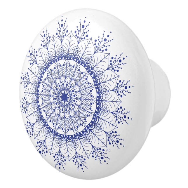 Pomo De Cerámica Elegante copo de nieve azul Mandala Knob cerámico (Derecha)