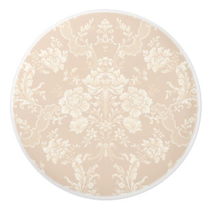 Pomo De Cerámica Elegante Damasco-Crema floral de Moda romántica
