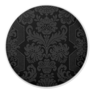 Pomo De Cerámica Elegante Damasco Victoriano Negro Ornate