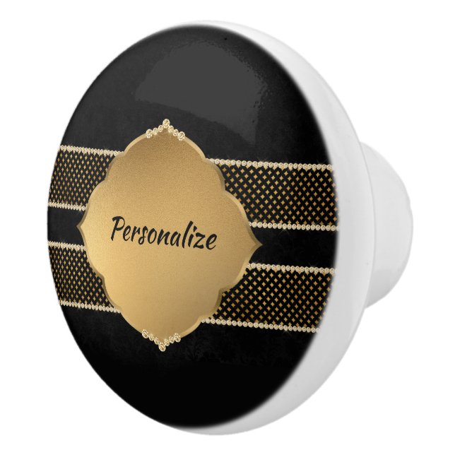 Pomo De Cerámica Elegante diseño de diamante de oro negro personali (Derecha)