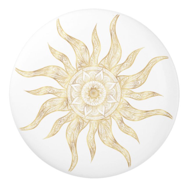 Pomo De Cerámica Elegante Diseño de Mandala Gold Sun (Anverso)