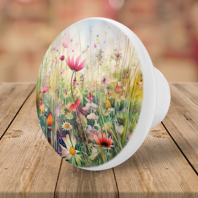 Pomo De Cerámica Elegante Floral Flor silvestre acuarela Botánica (Subido por el creador)