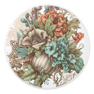 Pomo De Cerámica Elegante Floral Verde azulada, Coral, Verdor Extra