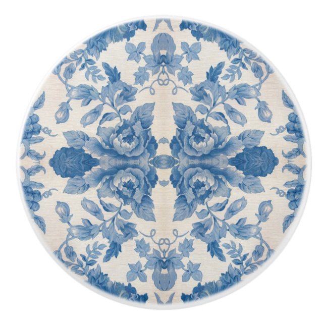 Pomo De Cerámica Elegante floral vintage azul  (Anverso)