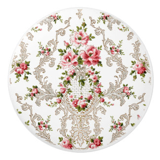 Pomo De Cerámica Elegante fondo rococó floral-blanco francés