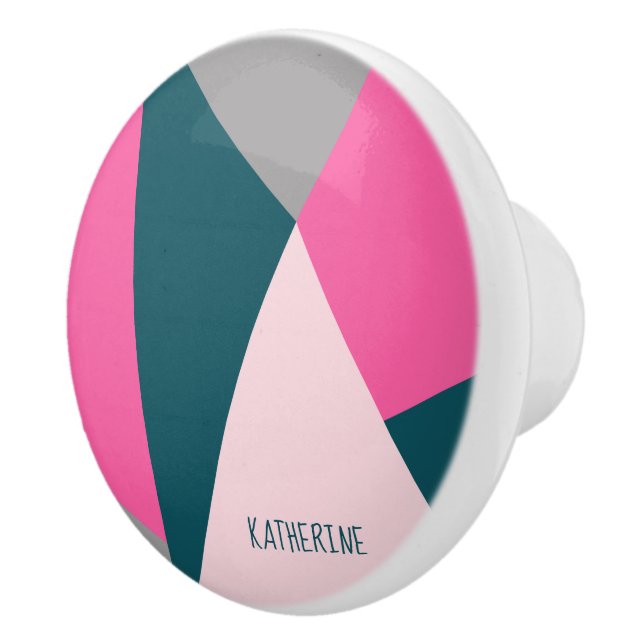 Pomo De Cerámica Elegante geométrico pastel rosa caliente verde esm (Derecha)