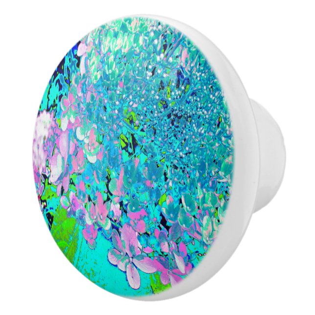 Pomo De Cerámica Elegante Hydrangea de luz rosa y azul (Derecha)