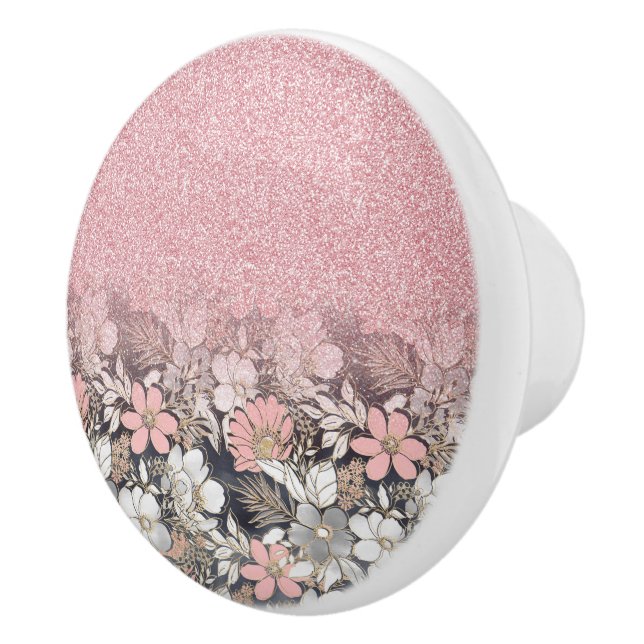 Pomo De Cerámica Elegante imagen Purpurina de gradiente rosa dorado (Derecha)