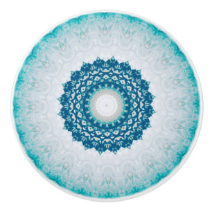 Pomo De Cerámica Elegante Mandala azul turquesa floral