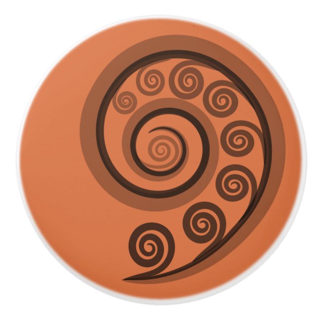 Pomo De Cerámica Elegante mandarín-Naranja Curly Swirls Knob cerámi (Anverso)