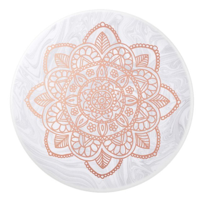 Pomo De Cerámica Elegante mármol Rosa de oro Mandala (Anverso)