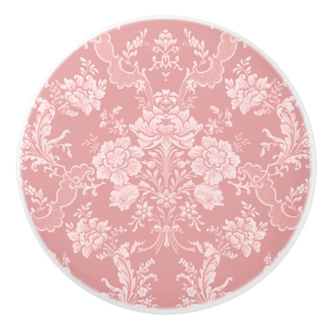 Pomo De Cerámica Elegante Moda romántica floral Damasco-Pastel rosa (Anverso)