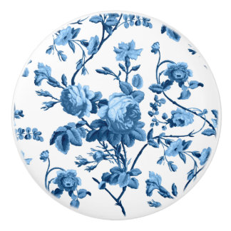 Pomo De Cerámica Elegante Moda Vintage Azul Rosa Floral