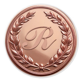 Pomo De Cerámica Elegante Monograma de Familia de Corona de Oro Ros