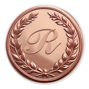 Pomo De Cerámica Elegante Monograma de Familia de Corona de Oro Ros