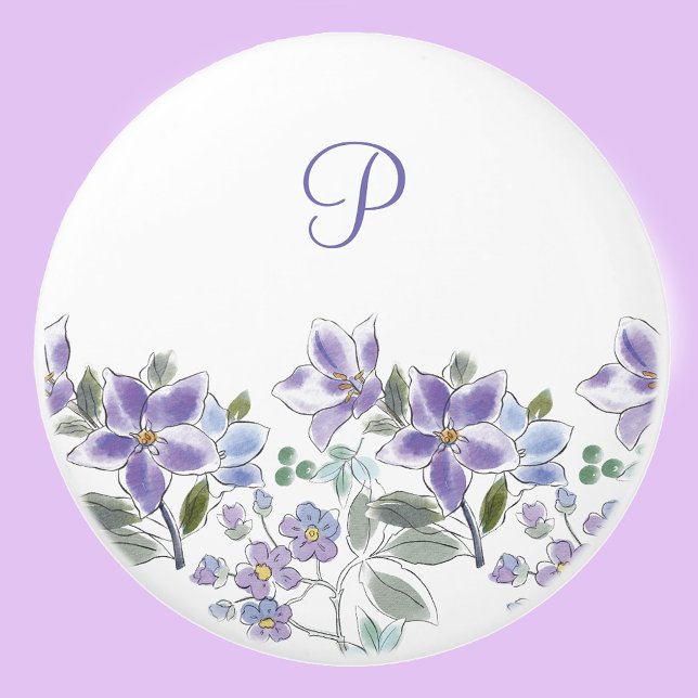 Pomo De Cerámica Elegante Monograma Lilac Floral (Subido por el creador)
