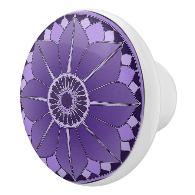 Pomo De Cerámica Elegante Morado Floral Lotus Mandala (Derecha)